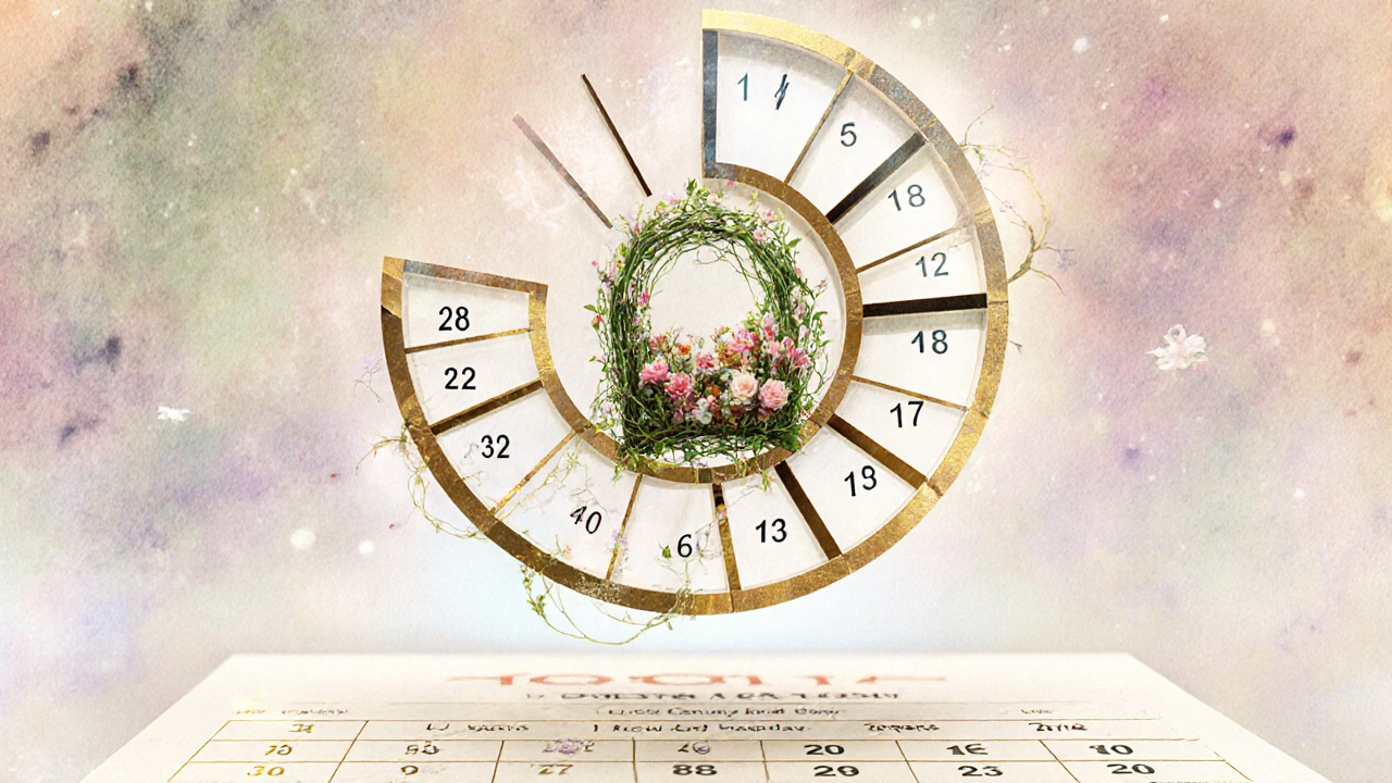 Hodiny ve tvaru spirály s 38 týdny od početí končící kočárkem.