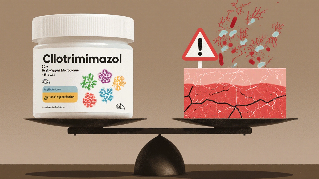 Schematic zobrazení správného a příliš dlouhého používání Clotrimazolu.