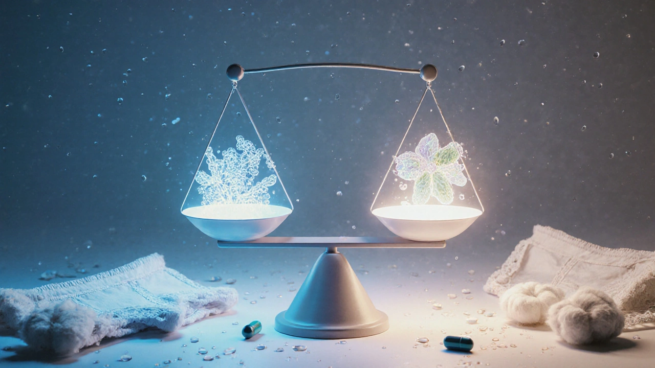 Symbolická rovnováha mezi škodlivými plísňovými buňkami a prospěšnými bakteriemi.