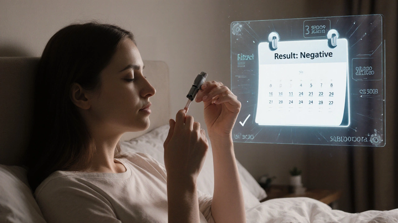 Žena si doma bere vzorek pomocí samopřípravného swabu pro HPV test.