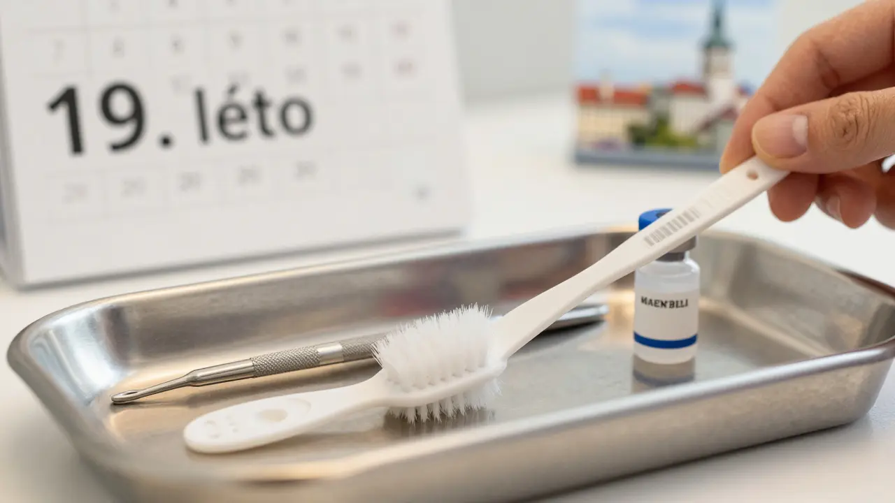 Sterilní štětce pro PAP test připravený na čistém povrchu v klinice.