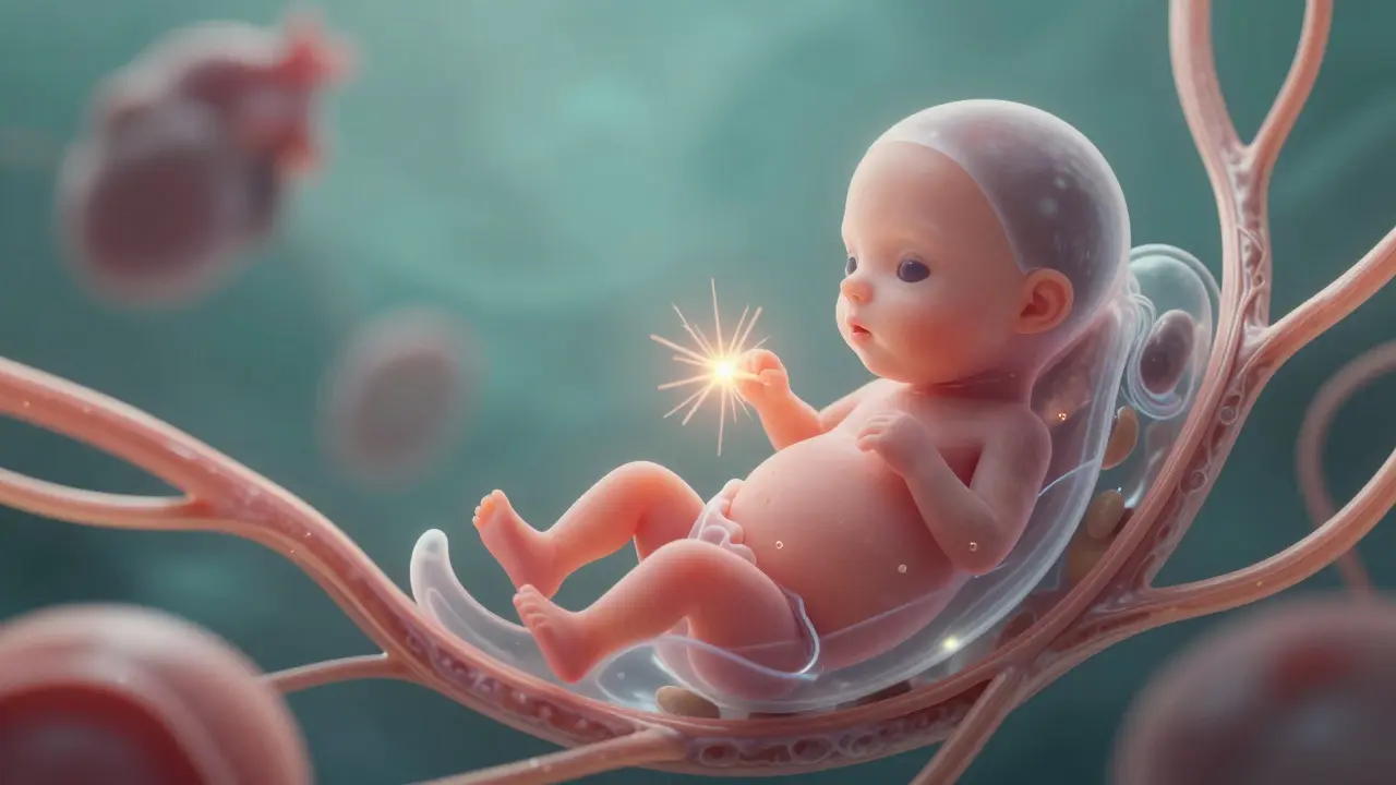 Vývoj plodu ve 6. týdnu s viditelným srdcem a výběžky končetin.