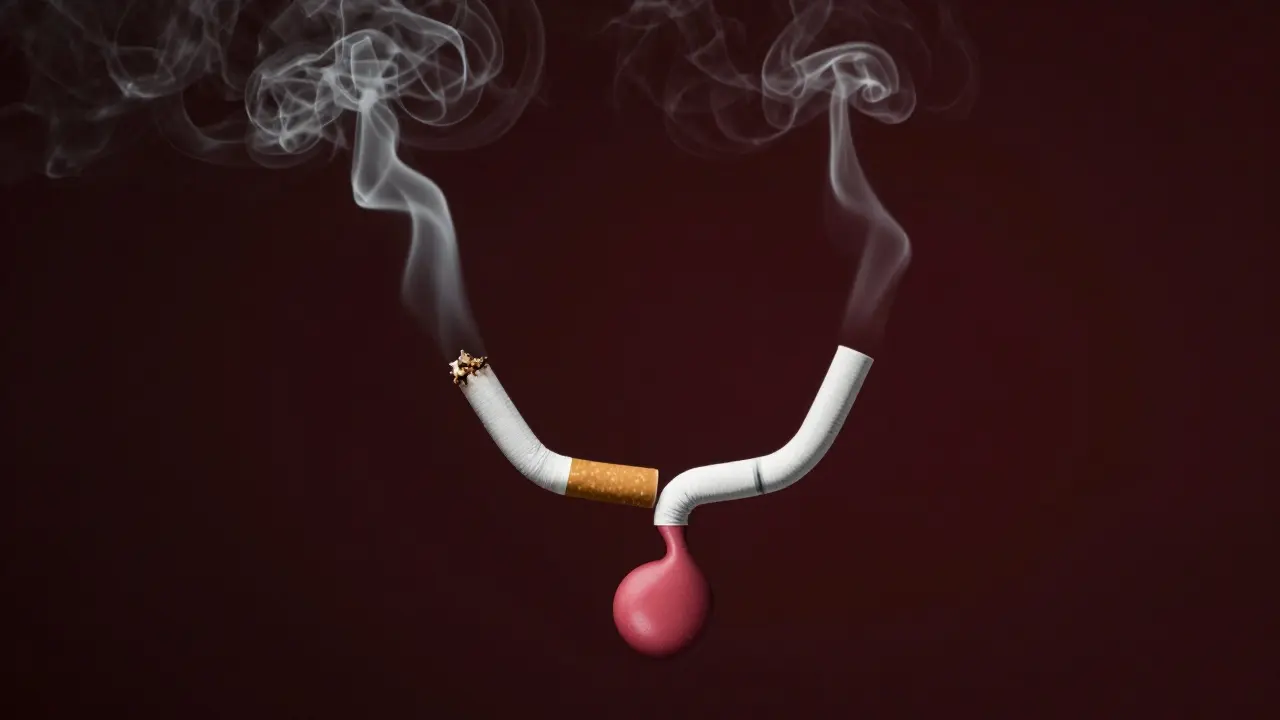 Cigaretta tvořící tvar močového měchýře v dýmu.