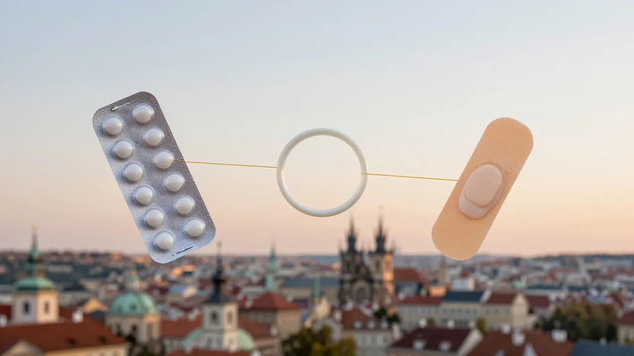 Tři druhy antikoncepce visí ve vzduchu nad českými městy.