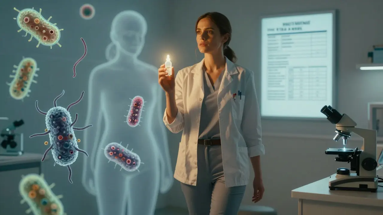 Žena u gynekologa předává vzorek výronu pro diagnostiku.