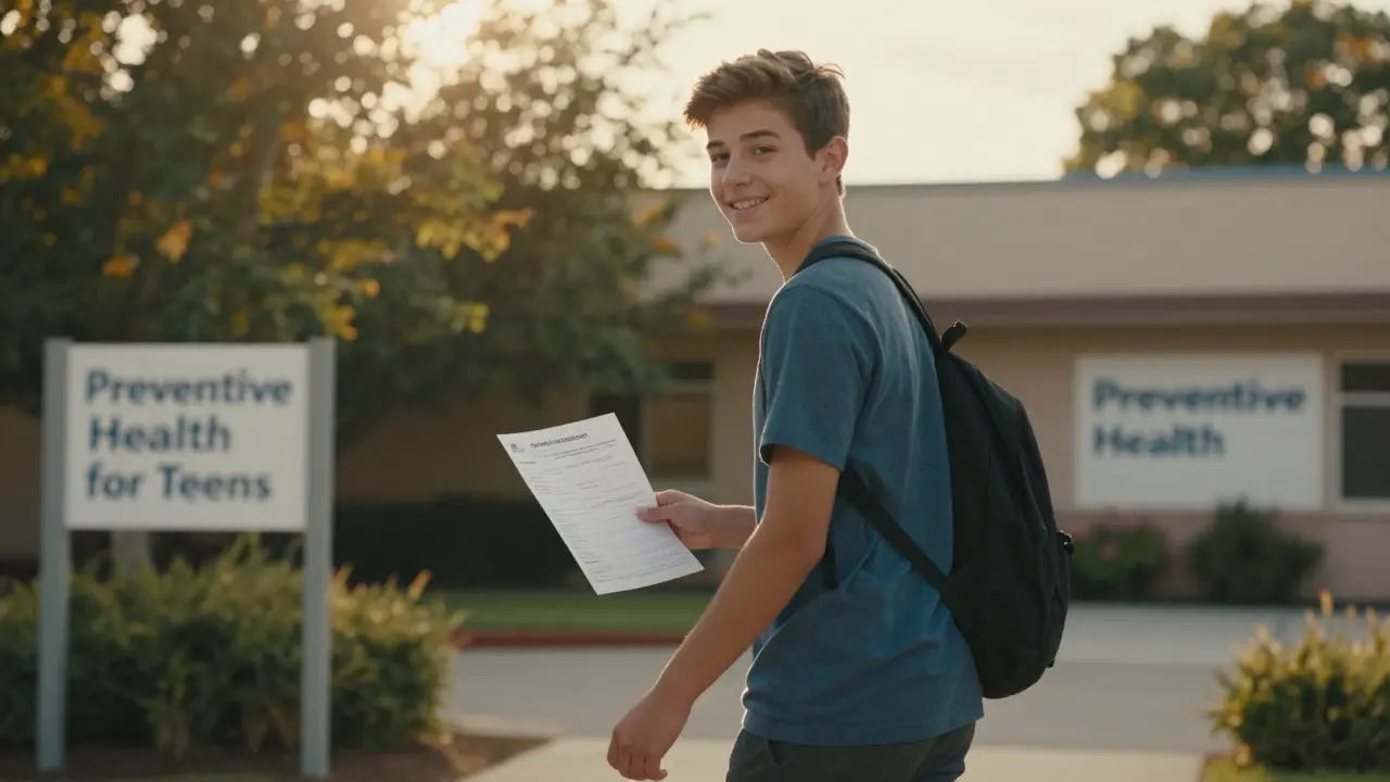 Chlapec opouští kliniku s pocitem ulevy a sebevědomí po preventivní prohlídce.