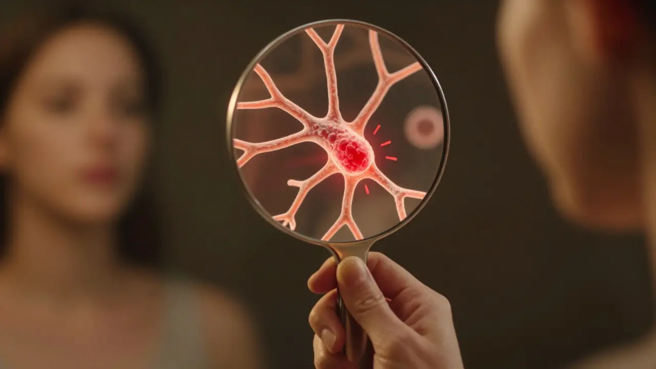 Rukou držené zrcadlo odrazí neobvyklý růst buněk v pochvě jako varovný signál.