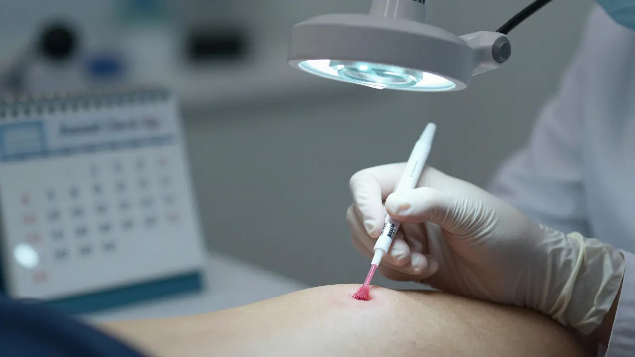 Technik odebírá vzorek z děložního hrdla pro Pap test.