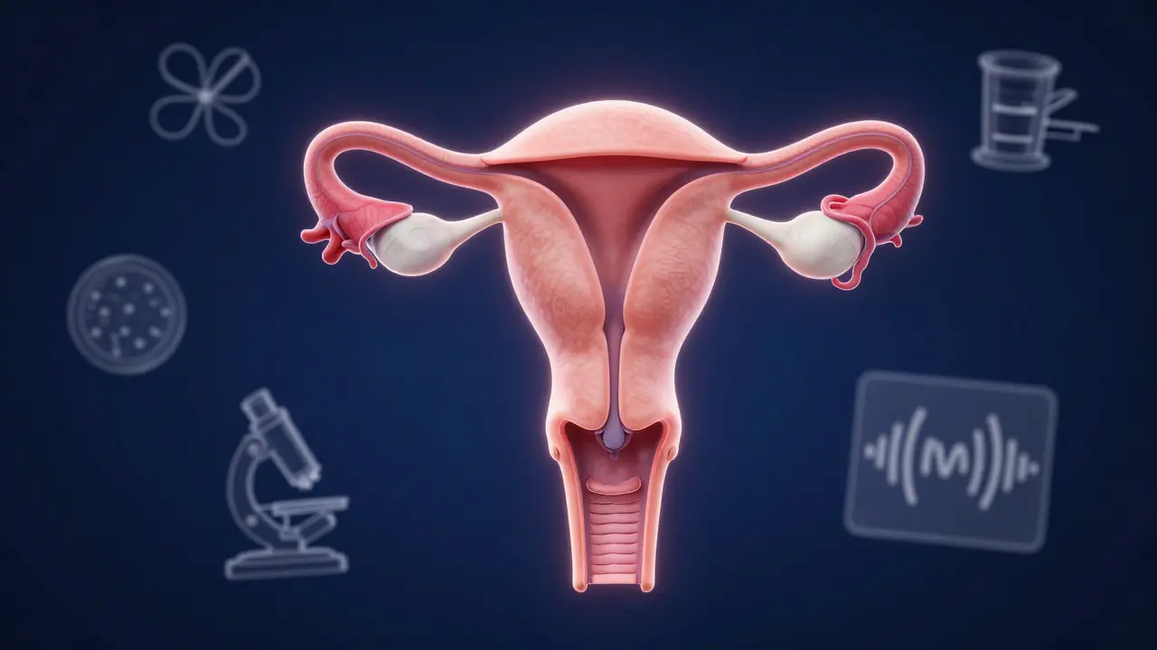 Konceptuální ilustrace ženského reprodukčního systému pro preventivní screening.