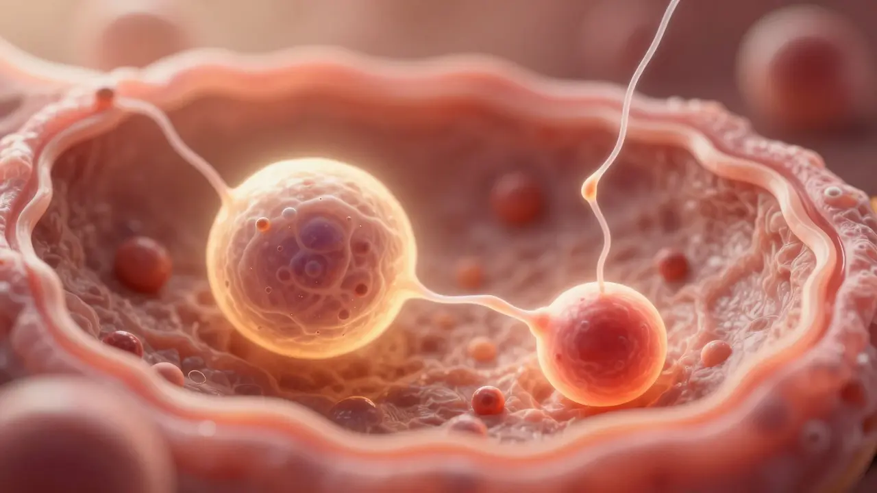 Abstraktní vizualizace implantace embrya do dělohy