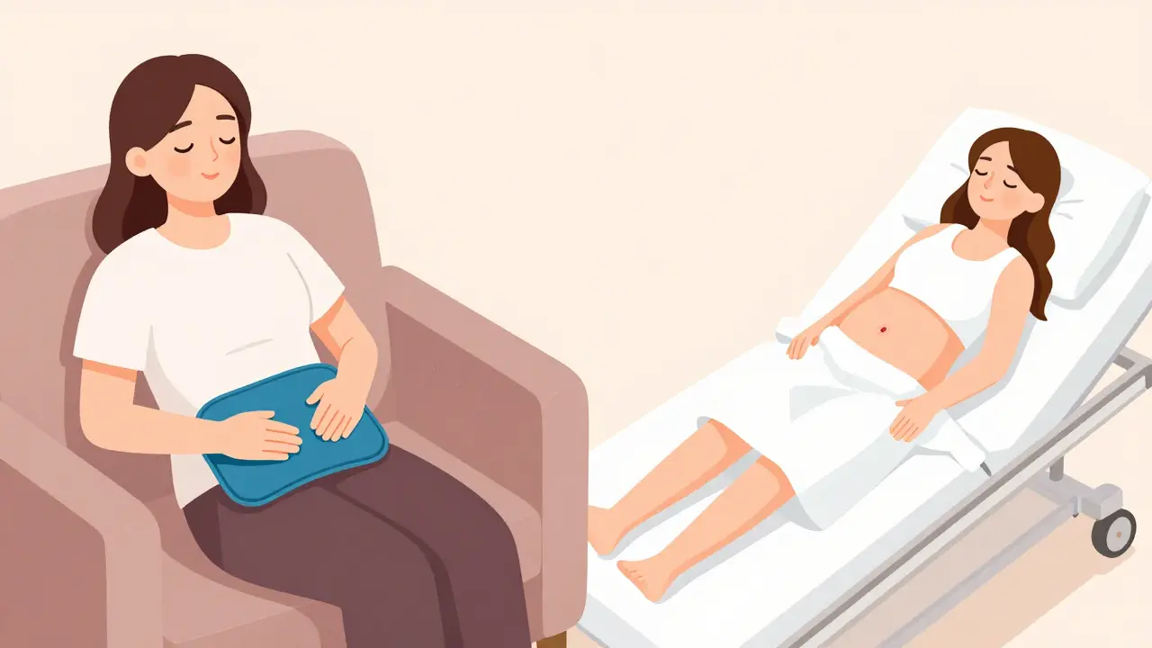 Ilustrace srovnávající odpočinek po vaginálním porodu a císařském řezu