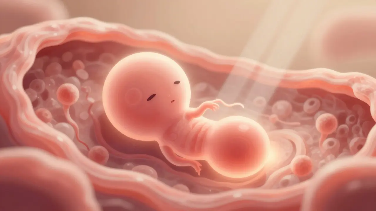 Umělecká ilustrace implantace embrya do dělohy