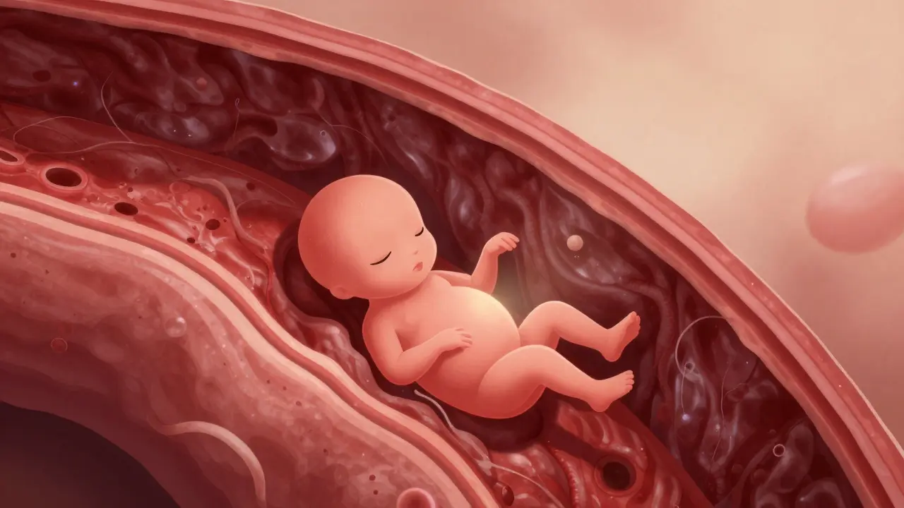Umělecká ilustrace procesu implantace embrya do dělohy