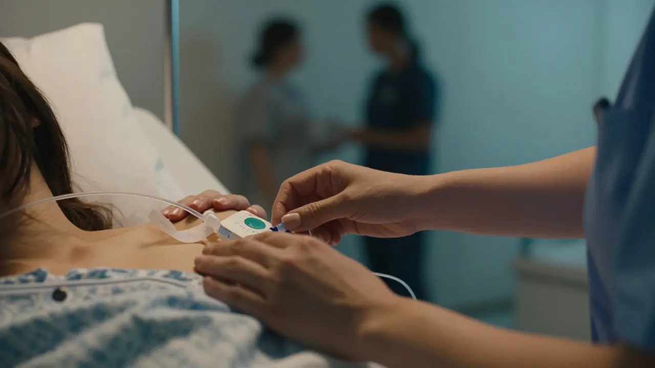 Lékařka aplikuje epidurálku při podpoře partnera