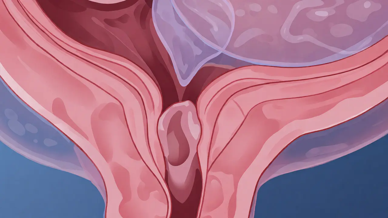 Lékařská ilustrace dělohy se zaměřením na děložní hrdlo